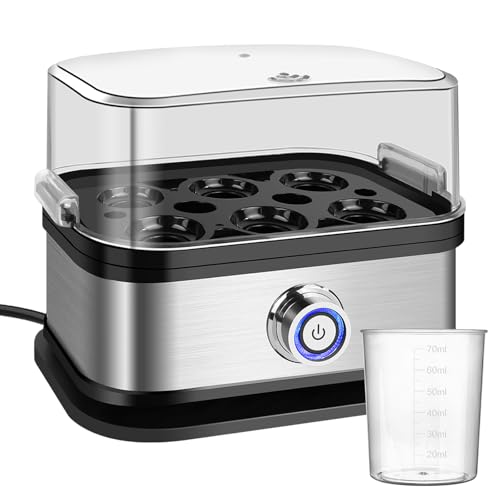 Egg Boiler with 6 Egg Capacity - Soft, Medium & Hard Boiled Cooker with Auto Shut-Off & Easy Clean Removable Tray for Kitchen Use