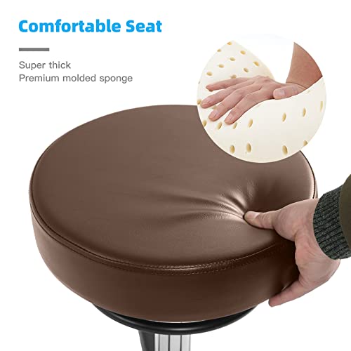 Image of Rolling Stool with Wheels 400lbs Weight Capacity,Heavy Duty Lash Chair Adjustable for Tatoo Lab Massage Salon Spa Drafting Nail Teach,360 Swivel,Leather,Thick Seat Padding (Brown)