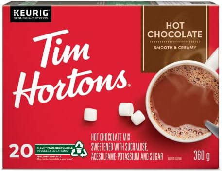 Tim Hortons Hot Chocolate, Recyclable Single Serve Keurig K-Cup Pods, 20 Count (Pack of 1)