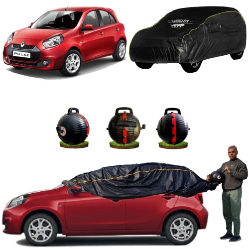 Image of CARBLAZER Portable & Semi-Automatic Full Body Car Covers: Heavy Duty Device| Anti-Theft| Dust & Scratch Proof | Water & Wind Resistant|Custom Fit| Dual-Side Cover, Compatible for Renault Pulse