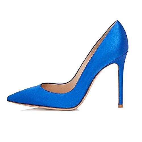 EDEFS Spitze Damen Pumps Stilettos Satin Schuhe High Heels Elegant Blau Größe EU39 Cover