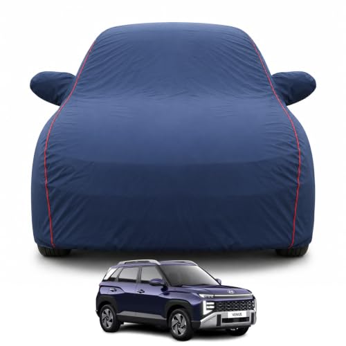 Image of Hyundai Venue 2019-2026 Models 100% Waterproof Car Cover for All Weather Protection Mirror & Inner Cotton Triple Stitched Cover, Adjustable Belt Bottom Elastic to Secure Fit (Navy Blue)