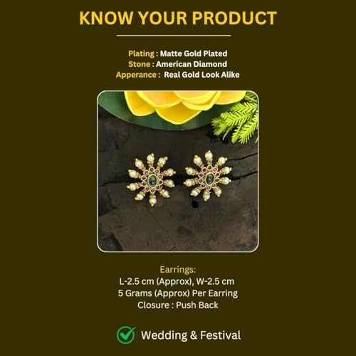 Image of Sasitrends Sasitrends Traditional Tops Gold Plated Ethnic Pearl Designer Studs Earrings for Women and Girls