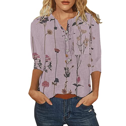 Damenblusen 3/4 Arm Elegant Bluse Locker Shirts Sommer Oberteile Tunika...