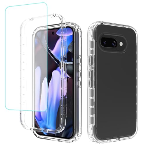 Coque Pixel 9A transparente avec protection écran verre trempé intégrée