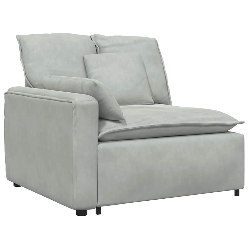 Sofá modular con cojín, tela de terciopelo gris claro, marco de metal, 224 x 105 x 64 cm, elemento acolchado de 2 piezas con reposabrazos para salón, salón, cine en casa, confort
