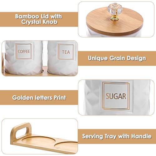 JUXYES Ceramic Canisters Set with Handle Tray