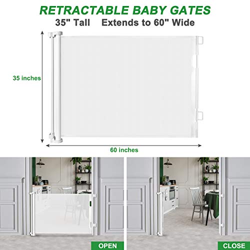 Retractable Baby Gate 60\" Indoor Mesh Safety Dog Gate for Stairs Outdoor Pet Gate