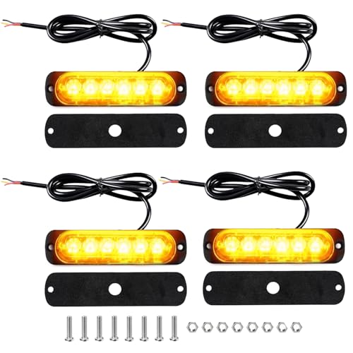 4 Pièces Feu de Pénétration Stroboscopique ambre LED 12V/24V, Feux d‘Avertissement Freinage Stroboscopique avec 6 LEDs, Barre Lumineuse Led Étanche IP65 pour...