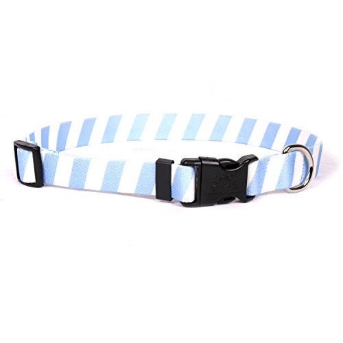 Image of Yellow Dog Design Team Spirit Light Blue and White Dog Collar with ID Tag System-Large-1 inch Neck 18 to 28 inch