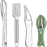 Fantasyon 4 Pieces Fish Scales Remover, Stainless Steel Kitchen Fish Scaler Fish Skin Graters...