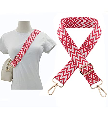Image of 1pc Extendable Zigzags Jacquard Bag Strap with Clasps Geometric Webbing Belt for Shoulder Crossbag Messenger Bag Replacement (Red)
