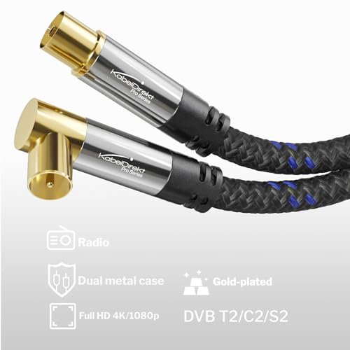 4K aerial cable Nylon braided, TV cable straight/90° angled connector, 2m - Image 2