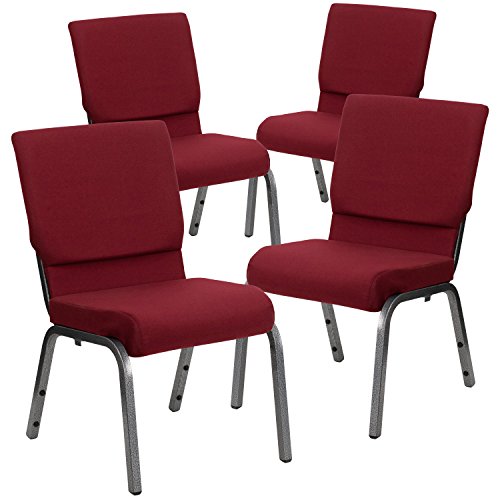 Flash Furniture 4 Pack HERCULES Series 18.5''W Stacking Church Chair in Burgundy Fabric - Silver Vein Frame