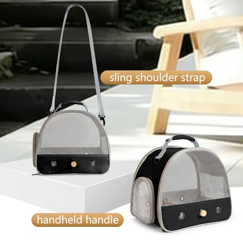 Image of Bird Carrier, Portable Small Bird Parrot Parakeet Carrier with Standing Perch and Stainless Steel Tray, Side Access Window Collapsible (Black, Mesh Windows)