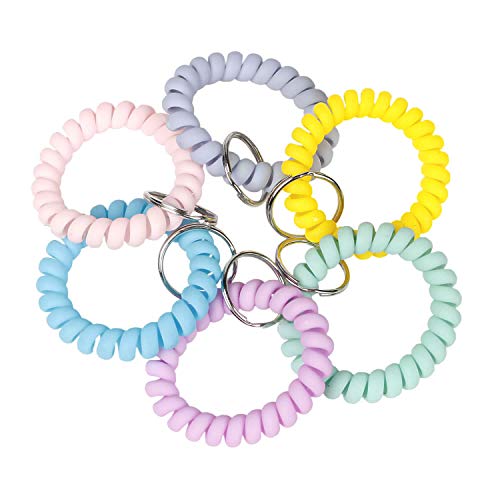 Image of BIHRTC 6 Color Wrist Keychain Plastic Spring Flexible Spiral Wrist Coil Stretchable Wristband Spiral Key Chain Bracelet Key Holder Key Ring for Gym Pool ID Badge Sauna Outdoor Activities