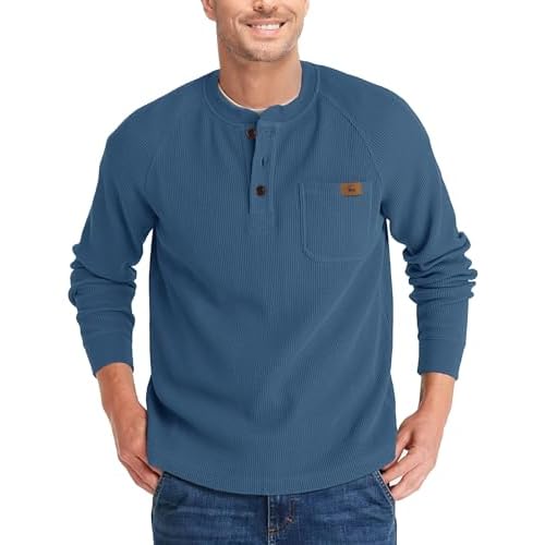 ZITY Long Sleeve Henley Shirts for Men Casual Waffle Thermal Fashion Pullover 3-Button T-Shirt with Pocket Medium Z-indigo