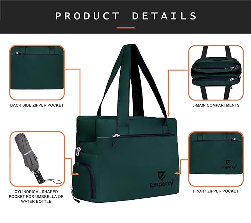 Image of Women Bag, Black with Turquoise Accents, Tote Bag with Multiple Zipper Pockets