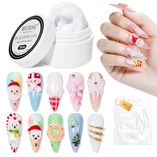 MIZHSE Weiß 3D Gel Nail Art 15G Solid Builder Gel für Nagelverlängerung und Modellage Non Stick Nail Extension Gels Multifunktionales 3D Skulptur Nails Glue für Nails Charms Rhinestone Glue 15g 1PC