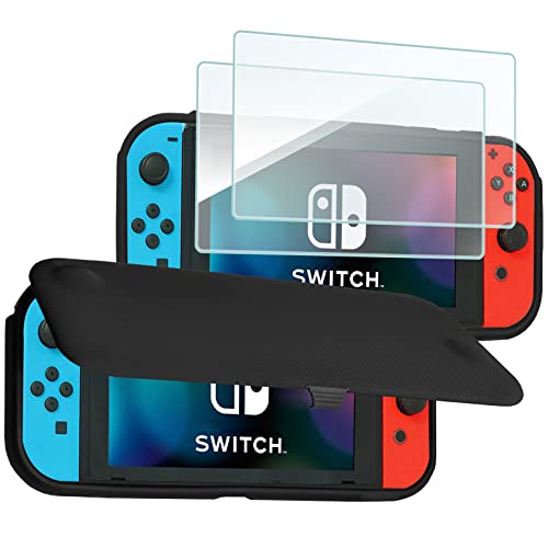 ProCase Flip Cover for Nintendo Switch Case with 2 Pack Tempered Glass Screen Protectors, Detachable Front Cover Protective Case for Nintendo Switch 2017 -Black by ProCase - Used condition - US$14.04