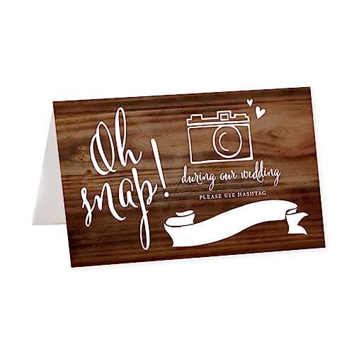 Andaz Press Table Tent Place Cards, Rustic Wood Print, Oh Snap! During Our Wedding, Please Use # Hashtag Photo Sign for Social Media Photographs 20-Pack Wedding Hashtag Sign Oh Snap Sign