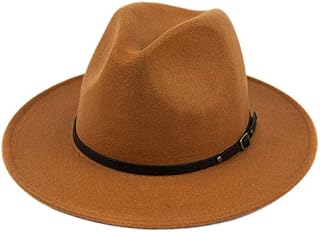 Lanzom Womens Classic Wide Brim Floppy Panama Hat Belt Buckle Wool Fedora Hat
