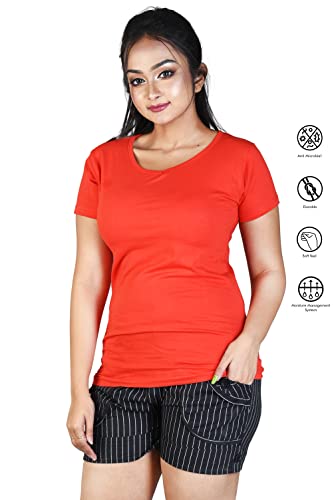 Image of Women's Super Soft Round V Neck Short Sleeves Cotton Solid Regular Fit T-Shirt