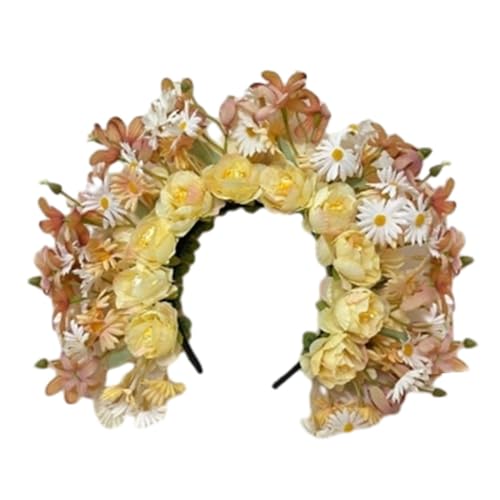 Couronne de fleurs han chinoise jaune en fausse soie pour festival