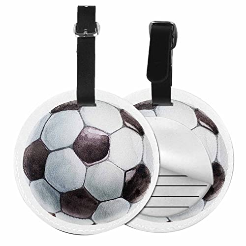 TKS MITLAN 1 Pack Football PU Leather Travel Cruise Luggage Tag Watercolor Ball Soccer Team Game Symbol Baggage Bag Backpack Instrument with Privacy Flap Name ID Label Suitcase(Round)