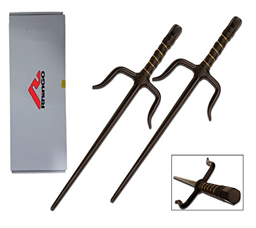 Rhingo Martial Arts Stainless Steel Sai Chrome Black with Leather Wrapped Handle