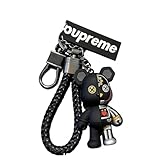Ruoming 1 PCS Cute Teddy Bear Keychain with Braided Leather Strap, Decorative Bag Pendant Charm (Bear 4)