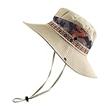 Faletony Outdoor Hut Sonnenschutz Buschhut Boonie Hat mit Kinnband Fischermütze Sonnenhut Sommerhut für Angeln, Jagd, Camping (Khaki)
