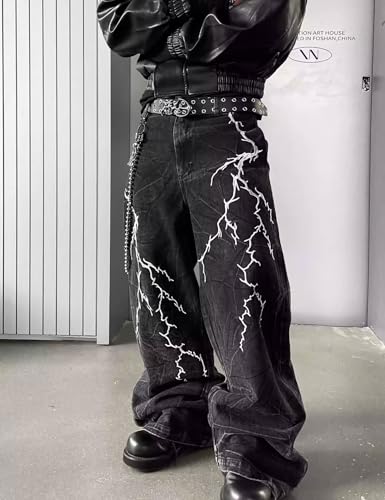 Men Baggy Black Jeans Y2k Relaxed Fit Graphic Jeans Cool Pants Wide Leg Skater Jean Streetwear2