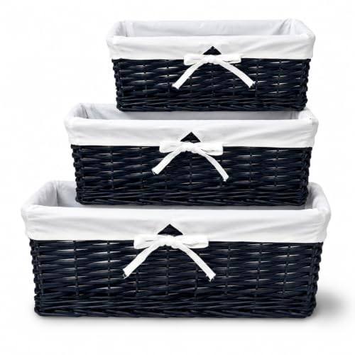 Image of Weavonix Wicker Storage Baskets Set of 3, Decorative Woven Bins with Removable Washable Liners, Shelf, Closet, Laundry, Toy & Bathroom Organizer, Home Office Storage Baskets, SB-Black-Set of 3
