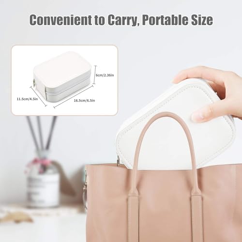 Image of PRIMIT LED Travel Jewelry Case and Makeup Bag with Mirror, Dust-Proof Jewelry Box, 10 Sealed Jewelry Bags - Compact Cosmetic Mirror Case for Women Girls Travel Essentials (White)
