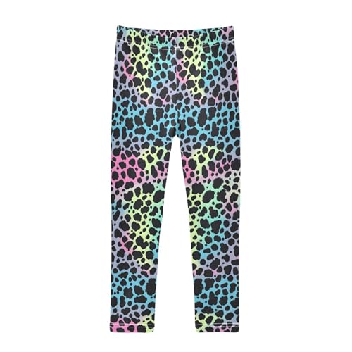 ALAZA Girls' Leggings Children's Yoga Pants Skinny Printed Dance Colorful Leopard Comfortable 4T