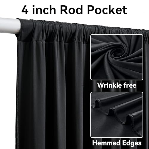 Image of 20ft x 14ft Black Backdrop Curtain for Parties, Wrinkle Free Polyester 4 Panels 5x14ft Photo Backdrop Drapes Back Drop Cloth for Wedding Birthday Party Baby Shower Photography Background