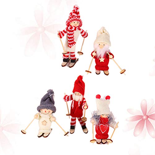 Amosfun Christmas Figurine Holiday Wooden Figure Miniature Ski Doll Ornament Gift Table Adults 5Pcs (Mixed Pattern) #TOP6