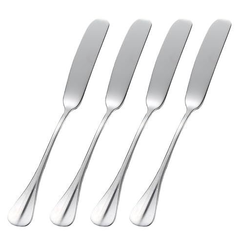 GYJZZW 4Pcs Stainless Steel Butter Knife, Long-Handled Jar Scraper Spatula, Butter applicator for Mustard, Jam, Butter Cream Toast, Breakfast Spreads, soft cheeses (4Pcs)