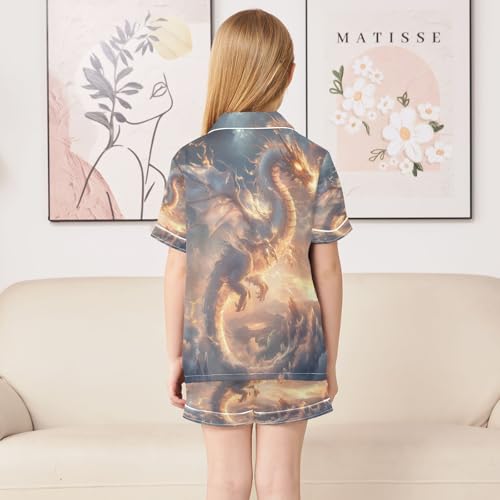 ALAZA Wing Dragon Cloud Satin Pajamas Set Short Sleeve Button Down Sleepwear Summer Pjs 2 Piece4