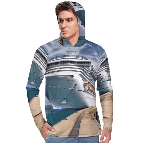 Men's Sun Shirts UPF 50+ Rash Guard Long Sleeve Sun Protection Hoodie Cruise Ship Lightweight Shirt XL White2