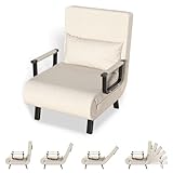 YLGJ&TIDY Fauteuil Lit 1 Place Convertible 3 en 1, Canapé Lit Dossier Réglable 6 Positions, Grand Format Déplié 187 * 63cm, Lin Mémoire Forme Oreiller Rembourré Fourni pour Maison et Bureau, Beige