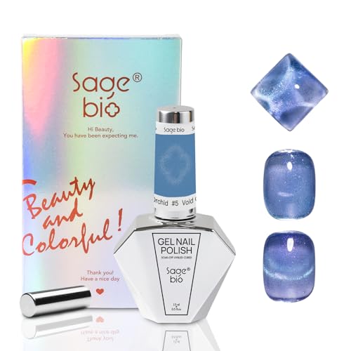 SAGEBIO Cat Eye Gel Nail Polish 15ml Void Orchid, Magnetic Gel with Glass Bead Effect, Soak Off UV LED Nail Gel, Easy Home DIY Manicure