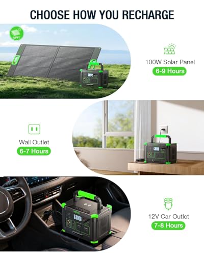 Image of 500W Portable Power Station, Solar Generator 519.48Wh Lithium Battery Power | Generator Outdoor Solar Generator with 2 * 120V AC Outlets, Mobile Battery Backup Pack for RV Trip Camping, Adventure, Home