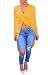 Pink Queen Uniqe V Neck Knot Front Long Sleeve T-Shirt Top for Women(Yellow,L)
