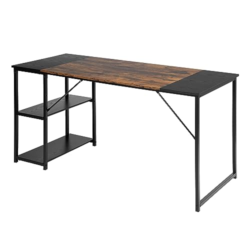 FurnitureR - Escritorio para habitación Infantil, 140 x 60 cm, Bandeja Bicolor, Retro, marrón y Negro, 2 estantes Laterales, Ajuste de Altura, Estructura de Metal, Grandes Espacios de Almacenamiento - imagen 6