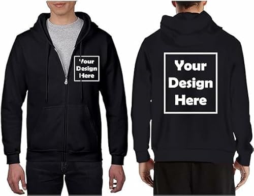 Custom Hoodies For Men Women, Personalized Sweatshirts Customized Full Zip Up Hoodie Design Your Own with Photo Text (US, Alpha, Small, Regular, Regular, Black)