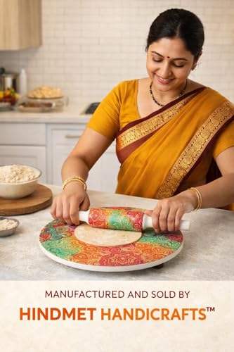 Image of Modern Floral Design Marble Chakla Wooden Belan | Printed 10 Inch Enamel Roti Maker with Belan | Heavy Duty Non-Slip Chakla for Roti, Chapati, Paratha |Kitchen Rolling Board (1 Set) (4.Sun Design)