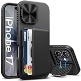 SIXBOX for iPhone 17 Case Wallet, Built-in Stand & Card Holder & Camera Cover, Rugged Military Grade Drop Protection Heavy Duty Hard Protective Phone Cover Case for iPhone 17 6.3" 2025, Black