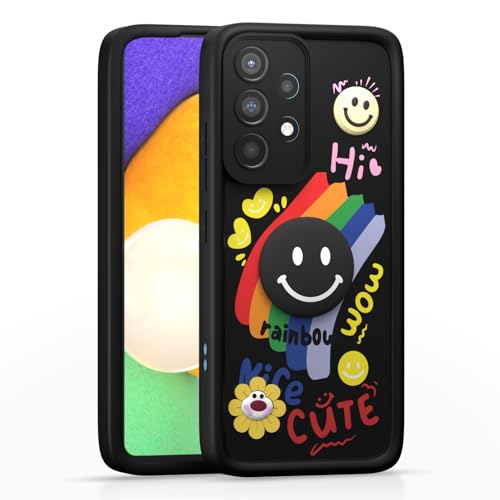 Image of Pikkme Back Cover for Samsung Galaxy A52 / A52s 5G | Soft Silicone| Cute Rainbow Smile & 3D Cartoon Flower Design | Shockproof Raised Camera Protection Bumper Case (Black)